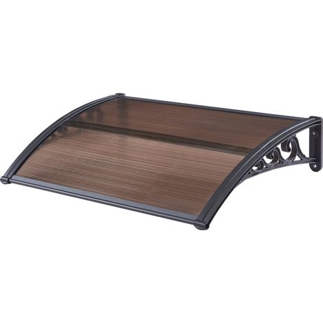 Auvent de porte d'entrée design marquise d'accueil résistante aux intempéries 100 x 60 cm noir marron