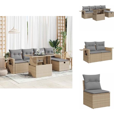 6-tlg. Garten-Sofagarnitur mit Kissen Beige Poly Rattan - Garten Sofagarnitur - Garten Sofagarnituren - Outdoor Sofagarnitur - Sofagarnitur Terrasse (1/5)