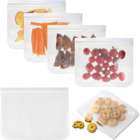 5 bolsas para almacenar alimentos, Bolsas para congelar a prueba de fugas y bolsas Ziploc sin plástico, Reutilizables, granos, Transparentes (1/5)