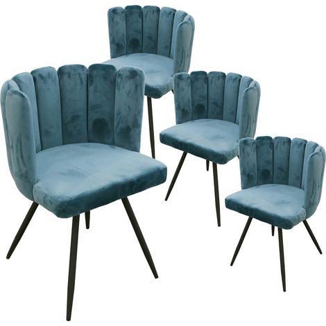 CHARLOTTE - Lot de 4 Chaises Velours Bleu (1/5)