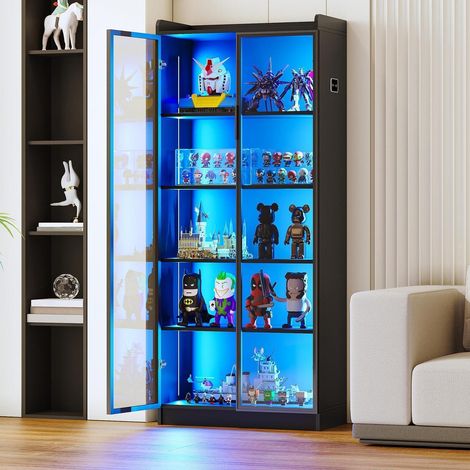 Vitrinenschrank mit LED-Beleuchtung und Sensor, 5 Böden, Acryltür, Schwarz (1/5)