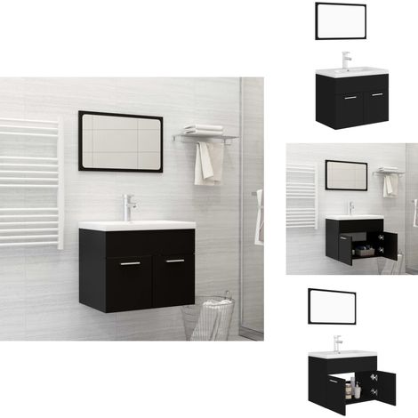 Badmöbel-Set Schwarz Holzwerkstoff - Badezimmersatz - Schreibtisch - Spiegelschrank - Waschbeckenunterschrank - Handtuchhalter (1/5)