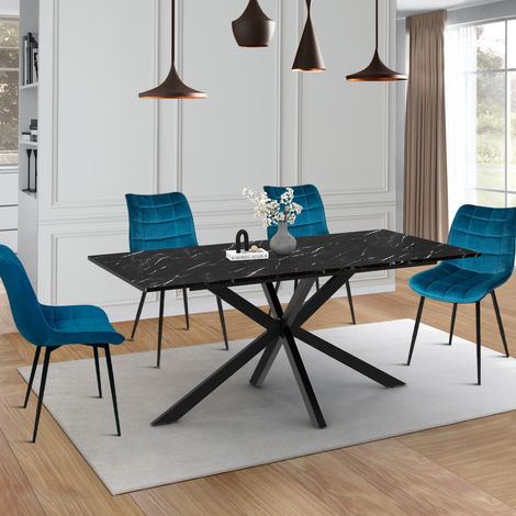 ALASKA mesa de comedor para 8 con efecto mármol negro y pata de araña de metal 160 cm (1/5)