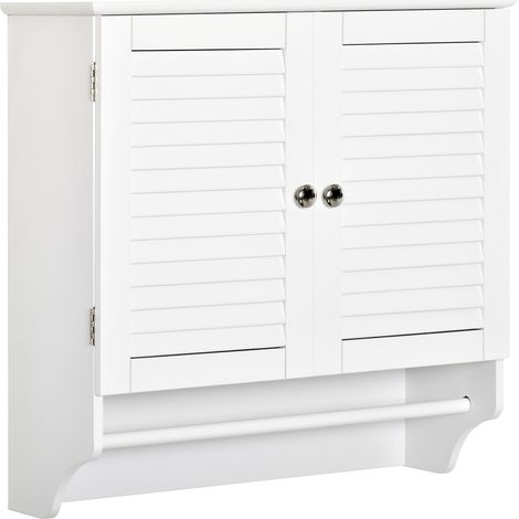 Armario Baño de Pared con 2 Puertas de Persiana Estante Interior y Barra de Toallero Mueble Auxiliar Suspendido Multiusos para Cocina 60x23x60 cm (1/6)