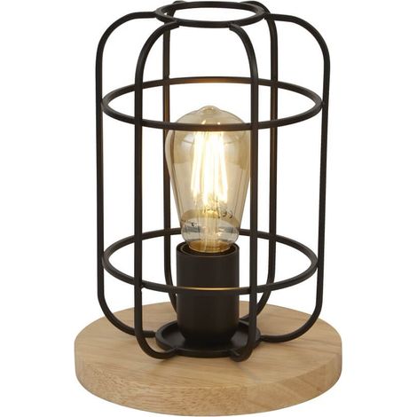 Vision Lampe de table Cage, noir mat et bois (1/3)