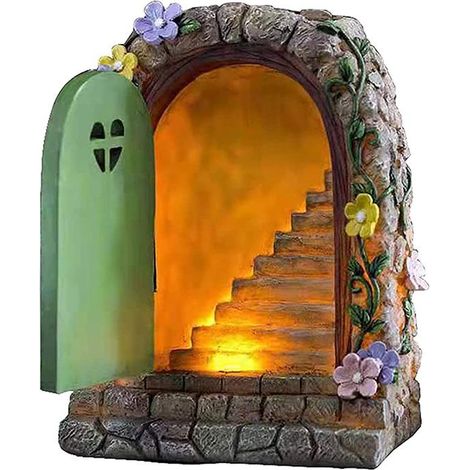 Toivize-Lampe Solaire - Porte de Fée - Sculpture Miniature en Résine Peinte à la Main 12.5x7x15CM Imperméable pour Jardin (1/4)