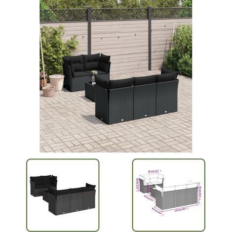 The Living Store 6-tlg. Garten-Sofagarnitur mit Kissen Schwarz Poly Rattan - Gartenmöbel - Esstischset - Outdoor Möbel - Rattan Sofa - Lounge Set (1/3)
