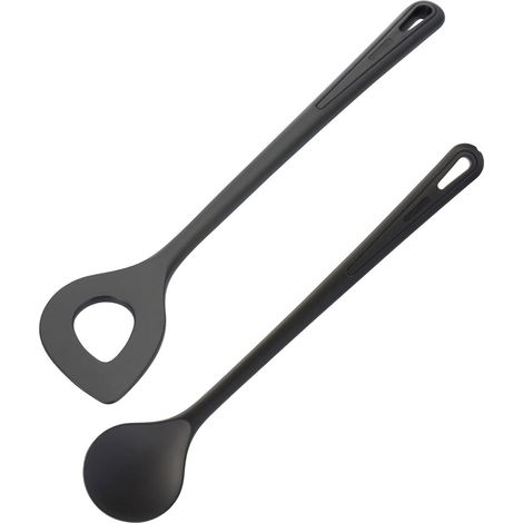 Westmark Set con Cucchiaio a Punta + Cucchiaio da Cucina per Mescolare, 2 Pezzi, Resistente al Calore fino a 270°C, Plastica, Gentle-Plus, Nero, 288722E9 (1/5)