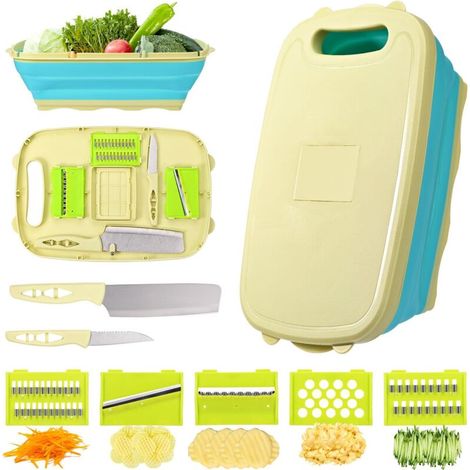Planche à découper pliante 9 en 1,meuble camping pliable planche à découper de cuisine multifonctionnelle avec 5 lames et 2 couteaux,planche a decouper pliable (1/5)