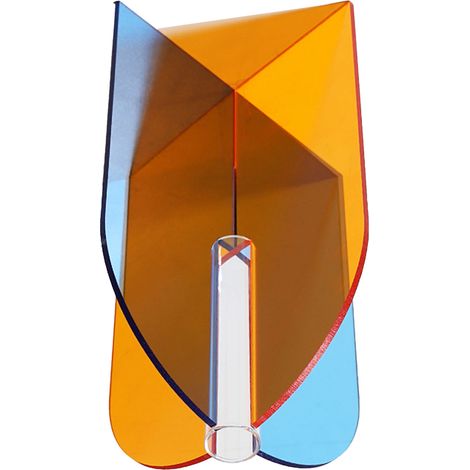 Vase géométrique en acrylique, finitions soignées, facile à nettoyer, style minimaliste, idéal pour le salon, une table ou une porte. Couleurs : orange et bleu. Dimensions : 20 x 15 x 2 cm. (1/5)