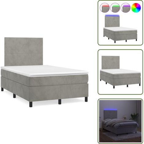 Sommier à lattes de lit avec matelas LED gris clair 120x190 cm - Lit Plateforme - Lit Design - Lit Velours - Lit Avec Éclairage Led - Matelas À Ressorts Ensachés (1/5)