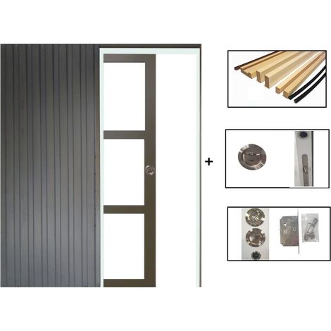 Puerta Corredera Marrón Ral7006 Acristalamiento transparente Al204 x L83 + SISTEMA de partición y kit de acabado incluidos (1/5)