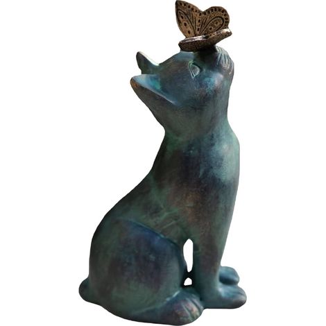 Figurines de jardin décoratives pour l'extérieur chaton avec papillon 11,5P x 10,5l x 20H CM (1/5)