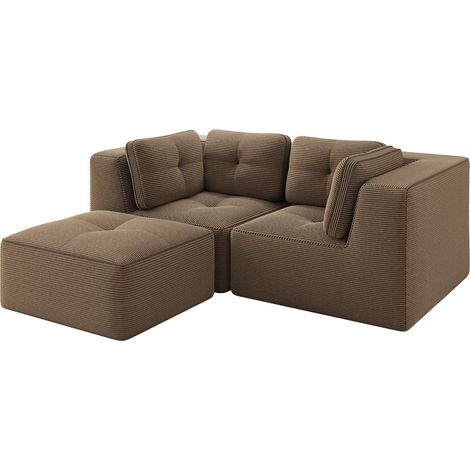 Divano angolare modulare configurabile a 2 posti in tessuto corduroy marrone MODENUIT (1/5)