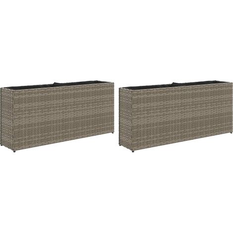 Jardinera elevada para plantas flores jardín terrazas con 2 macetas juego de 2 90 x 20 x 40 cm resina tejida gris 020038855