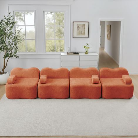 Divano modulare 4 posti 384x98x70 cm in velluto arancione, per salotti, senza montaggio – MEUBLIV (1/5)