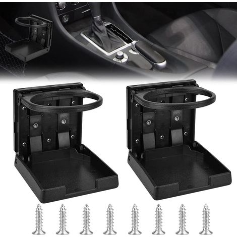Portavasos plegable para coche, 2 unidades, plástico negro con tornillos, soporte para latas y botellas para coche y barco.
