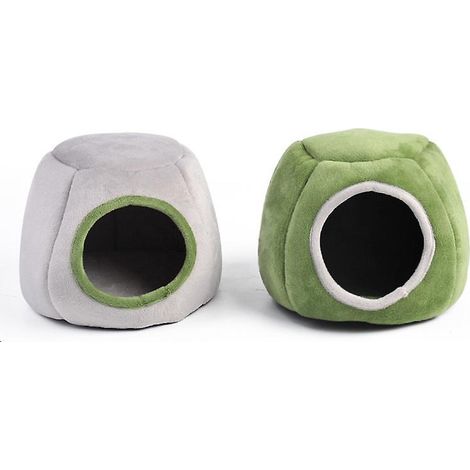 Cachette pour cobayes - Lit lavable pour petits animaux (Lot de 2, gris et vert) (1/5)