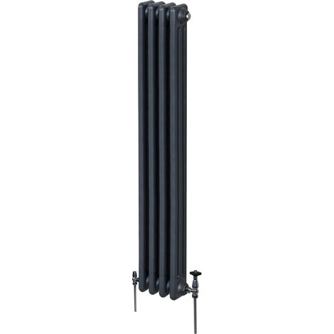 Radiador Tradicional Vertical de 3 columnas 1800mm x202mm  Gris Antracita   Acero  Montado en pared  Kit de fijación y soportes  + Cepillo de limpieza GRATIS  Calefacción estufa calefactor