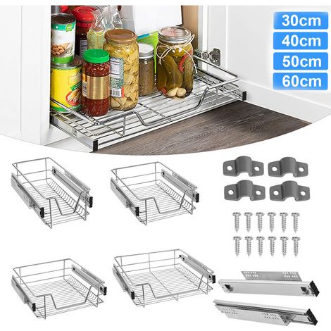 Teleskopschubladen Körbe Teleskopschublade Korbauszug Schrankauszug Küchenschublade 20KG Tragkraft Geeignet für 30cm Schränke(4 Stück) HENGMEI