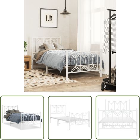 The Living Store Cadre de lit métal sans matelas avec pied de lit blanc 80x200cm - Cadre De Lit - Lit Simple - Lit Metal - Lit Blanc - Meuble Chambre (1/5)