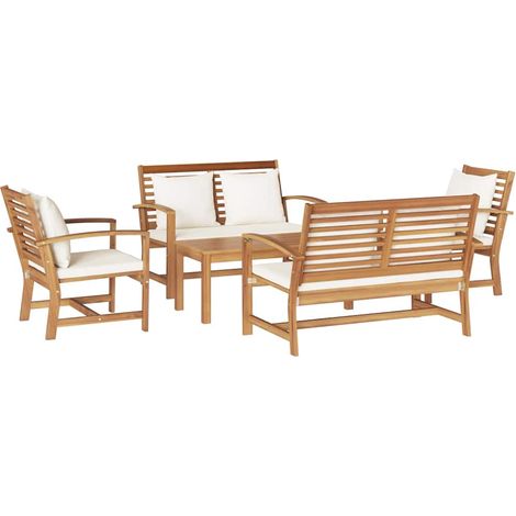 vidaXL Ensemble de canapé de jardin 5 pc Naturel Bois de teck massif (1/5)
