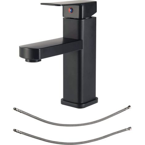 Robinet de lavabo noir mat, robinet de lavabo de salle de bain à poignée unique, robinet mitigeur de lavabo, robinet de salle de bain à poignée unique, robinet mitigeur à bobine à faible bruit (1/5)