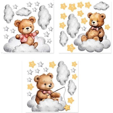 Autocollant mural décoratif représentant un adorable ourson des nuages, motif dessin animé, pour panneaux lumineux et papier peint.