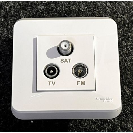 Prise TV + FM + SAT blanc encastré kit complet avec support et plaque de finition UNICA PRO