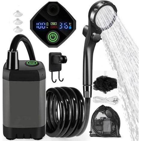 Uppladdningsbar bärbar campingdusch, 6000mAh batteri, utomhusdusch, för resor och camping (1/5)