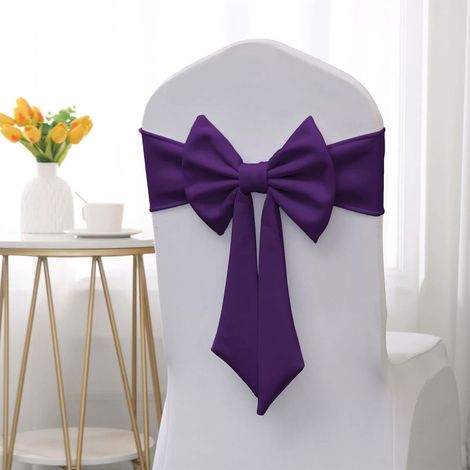 Nœud Papillon Élastique Pour Dossier De Chaise - Décoration De Salle De Réception - Pour Mariage Banquet Fête - Violet - 1 Pièce (1/5)