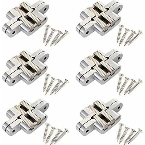 royaluxe- Pliante Charnière cachée Croix charnières, Fermeture Charnière Invisible, Armoire Cintrées Charnières, Meubles Porte Coin Plié en Acier InstallationPorte Placard Meubles，（6Pcs，argent） (1/5)