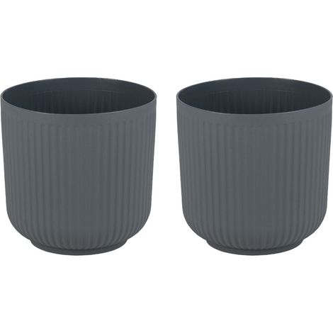 Set di 2 fioriere rotonde 32,5 x 32 cm con moderno sistema di drenaggio in PP grigio 200012466