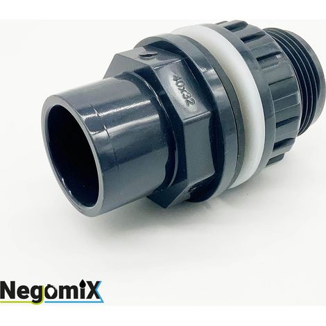 Negomix – Raccord passe paroi fileté 32/40 – Sortie PVC à coller – Manchon mâle 1''1/4 gaz avec joints d'étanchéité – Pour cuve de récupération d'eau