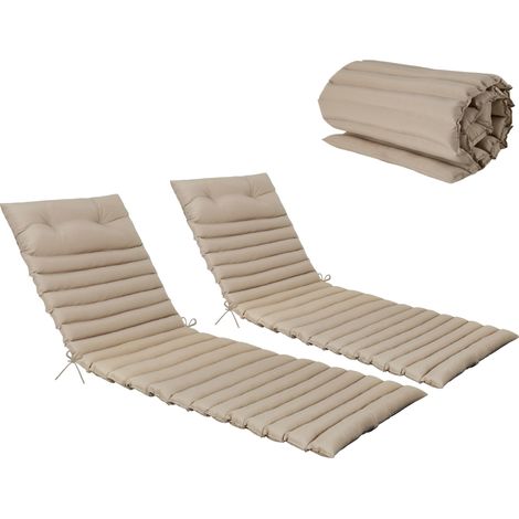 Lot de 2 coussins de rechange pour chaises longues d'extérieur, coussins d'assise pour chaises longues – Kaki (1/5)