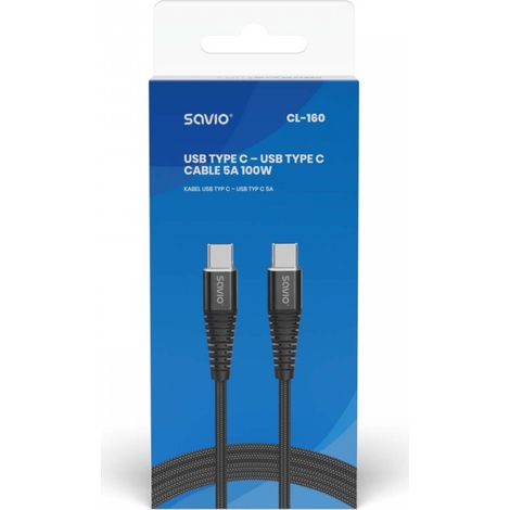 CABLE USB-C A USB-C SAVIO 5A 2M CL-160 (1/4)