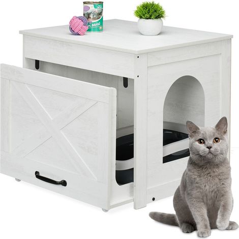 Katzentoilettenschrank mit Kratzmatte und Schublade
