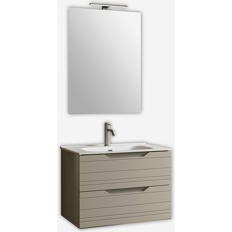 Mobile bagno sospeso con specchio e lavabo Solmira 80 - Tortora