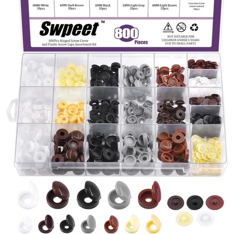 Lot de 800 vis en plastique de 5/32", 1/5", 6/4", 8 couleurs, capuchons de vis à charnière et autocollants pour trous de vis autocollants, kit d'assortiment, rondelles, bouchons de fixation (1/5)