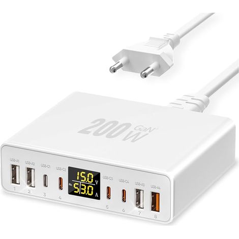 Chargeur USB C 8 Ports Écran LED Station Charge (1/5)
