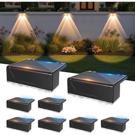 Lampes solaires pour l'extérieur, 4 lampes solaires pour jardin extérieur, appliques murales solaires à 3 modes pour l'extérieur, éclairage solaire pour mur, marches, clôture, porche, terrasse
