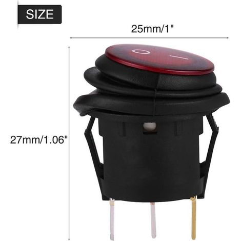 Integrated waterproof rocker switch, CQC certified, 6 A/250 V, 12.55 mm diameter, round, red (1/5)