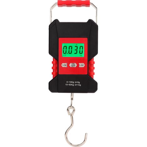 Digitale Hängewaage, wasserdichte Bedienblende, tragbare Angelwaage aus Edelstahl mit S-förmigem Haken, 0-50 kg (1/5)