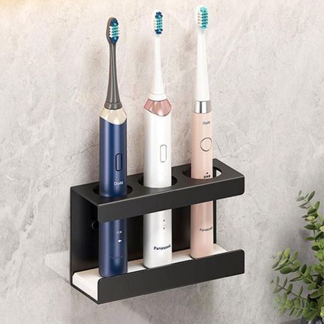 Porte-brosse à dents mural - Noir - Organisateur pratique - 3 compartiments - Design contemporain (1/4)