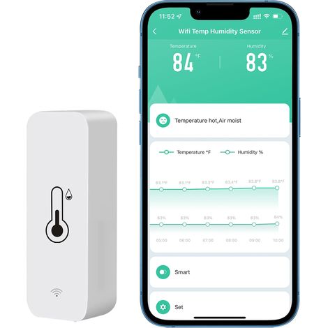 WiFi Hygromètre Thermomètre Capteur, Capteur de température et d'humidité sans fil avec alarme de notification d'application à distance, Fonctionne avec l'application Tuya (1 paquet) (1/5)