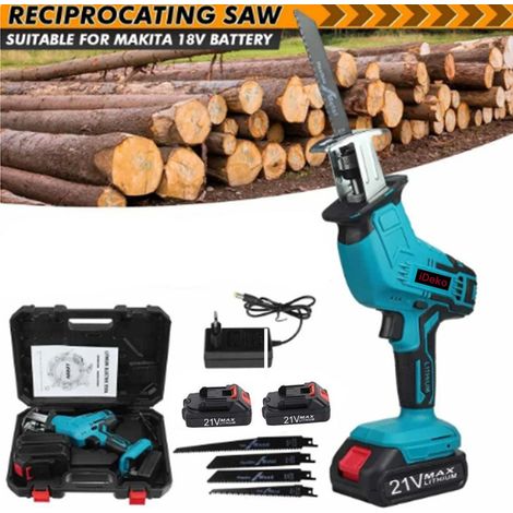 Scie sabre sans fil 21V avec 2 batteries 1500mAh – Compatible Makita – 4 lames fournies – Profondeur de coupe bois 100mm – Ideko (1/5)
