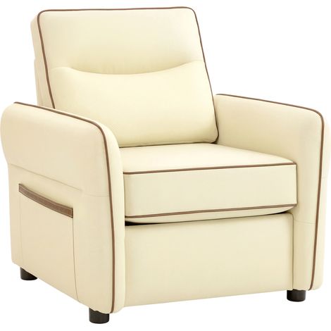 HOMCOM Poltrona Imbottita da Salotto con Tasca Laterale in Finta Pelle Beige