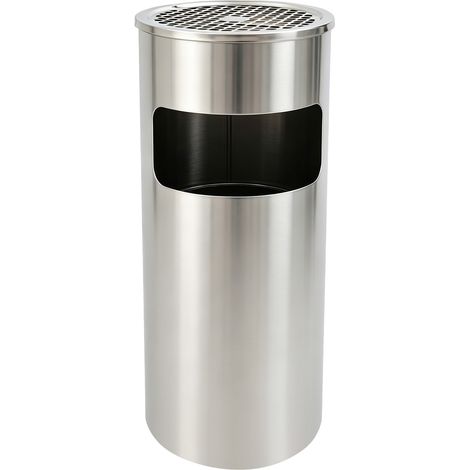 Poubelle en acier inoxydable 11,4 L, Poubelle Cendrier sur Pied Extérieur avec Poubelle Seau Intérieur 11,4 L Disponible pour Hôtel Jardin Extérieur Supermarché (Couleur argent) (1/5)