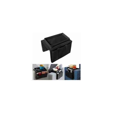 Organizador de reposabrazos para sofá, bandeja multiusos para teléfono, revista, aperitivos, gafas, mando a distancia, tableta y taza (negro) - Crezuo (1/4)