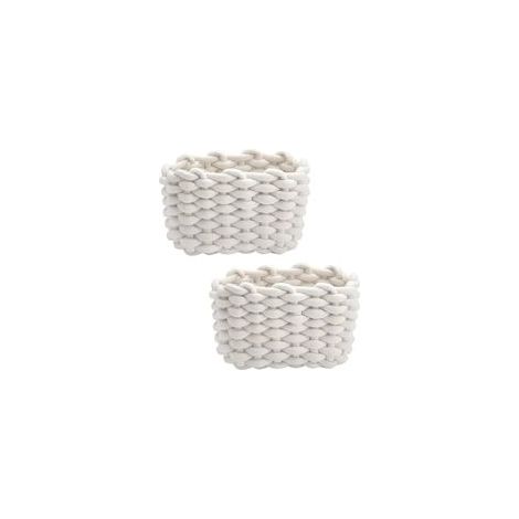 2 Pièces Panier Rangement Bébé Panier de Rangement en Corde de Coton Petit Panier Tressé Carré Paniers de Rangement à Langer Convient pour Chambre de Bébé, Chambre, Salon (Blanc)